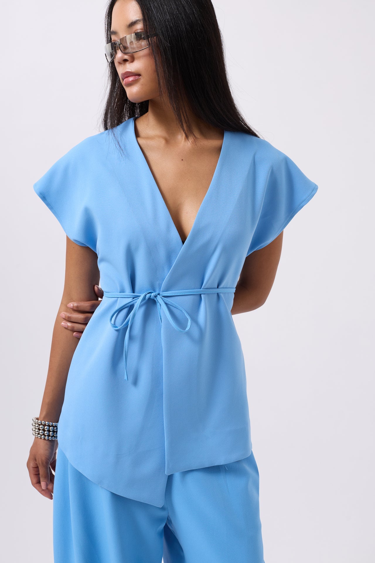 Bağcık Detay Yelek - Mavi