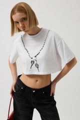 Zincir Baskılı Crop T-Shirt