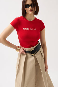 Delete My Ex Baskılı Likralı Crop T-Shirt - Kırmızı