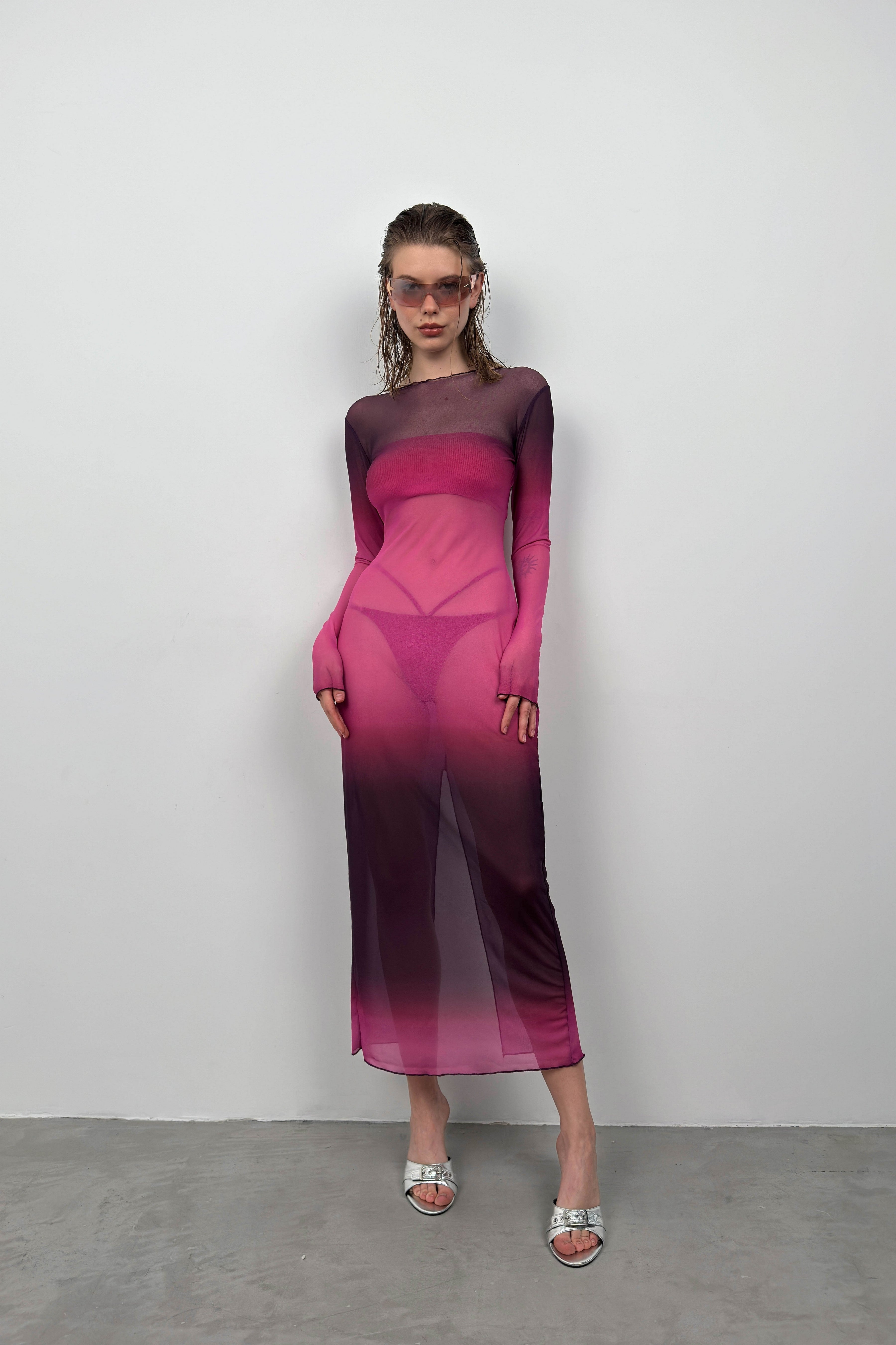 Baskılı Maxi Boy Elbise - Pembe