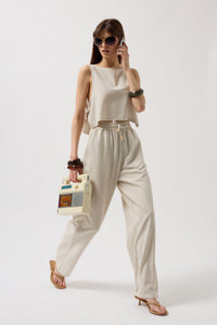 Straight-Cut Trousers with Drawstring Waist