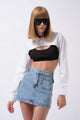 Cep Detay Denim Mini Etek - Mavi