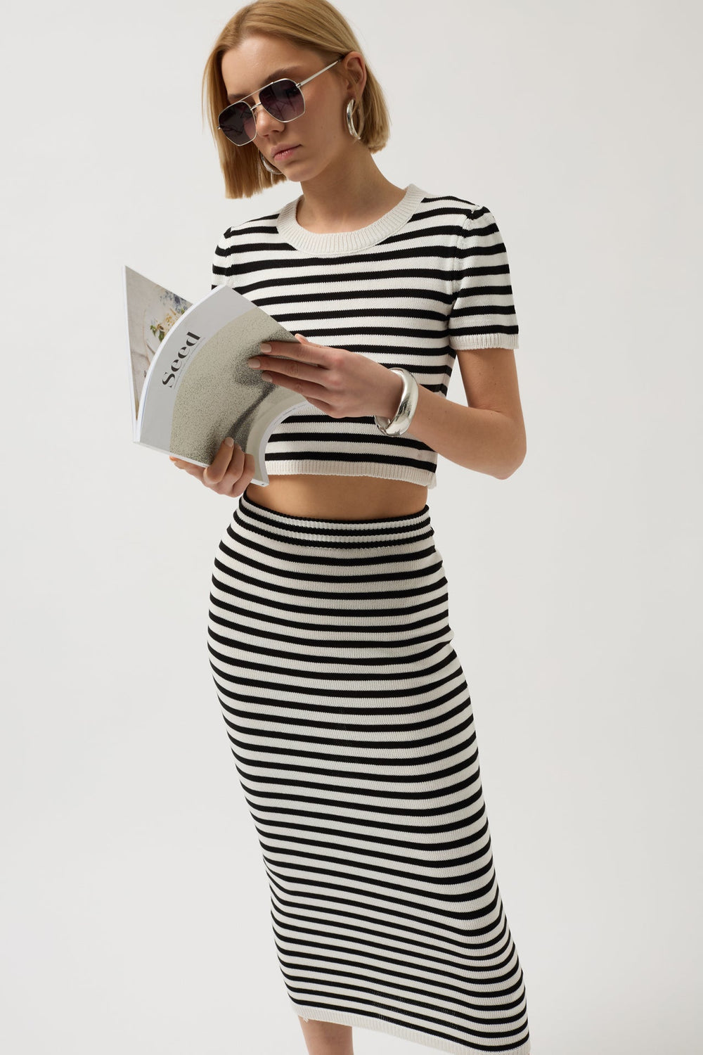 Striped Midi Textured Skirt
