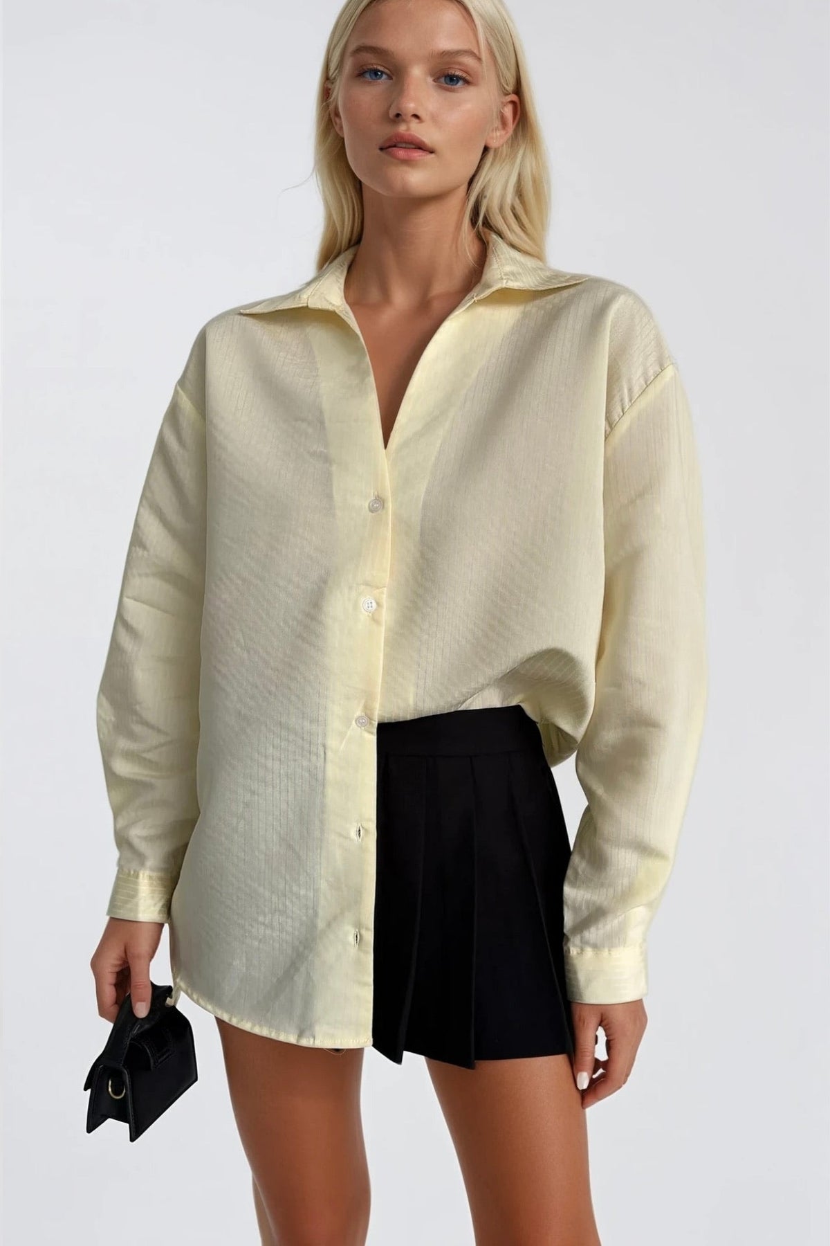 Çizgili Oversize Gömlek - Sarı