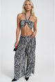 Desenli Crop Bluz Pantolon İkili Takım - Zebra