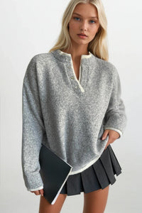 Button Detail Basic Knit Sweater