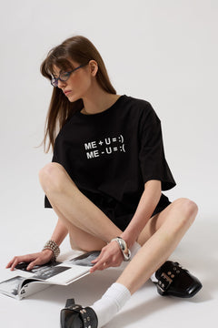 Kabartma Baskılı T-Shirt - Siyah