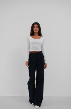 Kare Yaka Crop Top - Beyaz