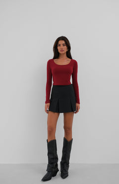 Kare Yaka Crop Top - Bordo