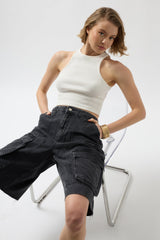 Kargo Cep Bermuda Denim Şort