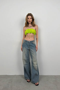 Lastik Detay Straplez Crop - Lime