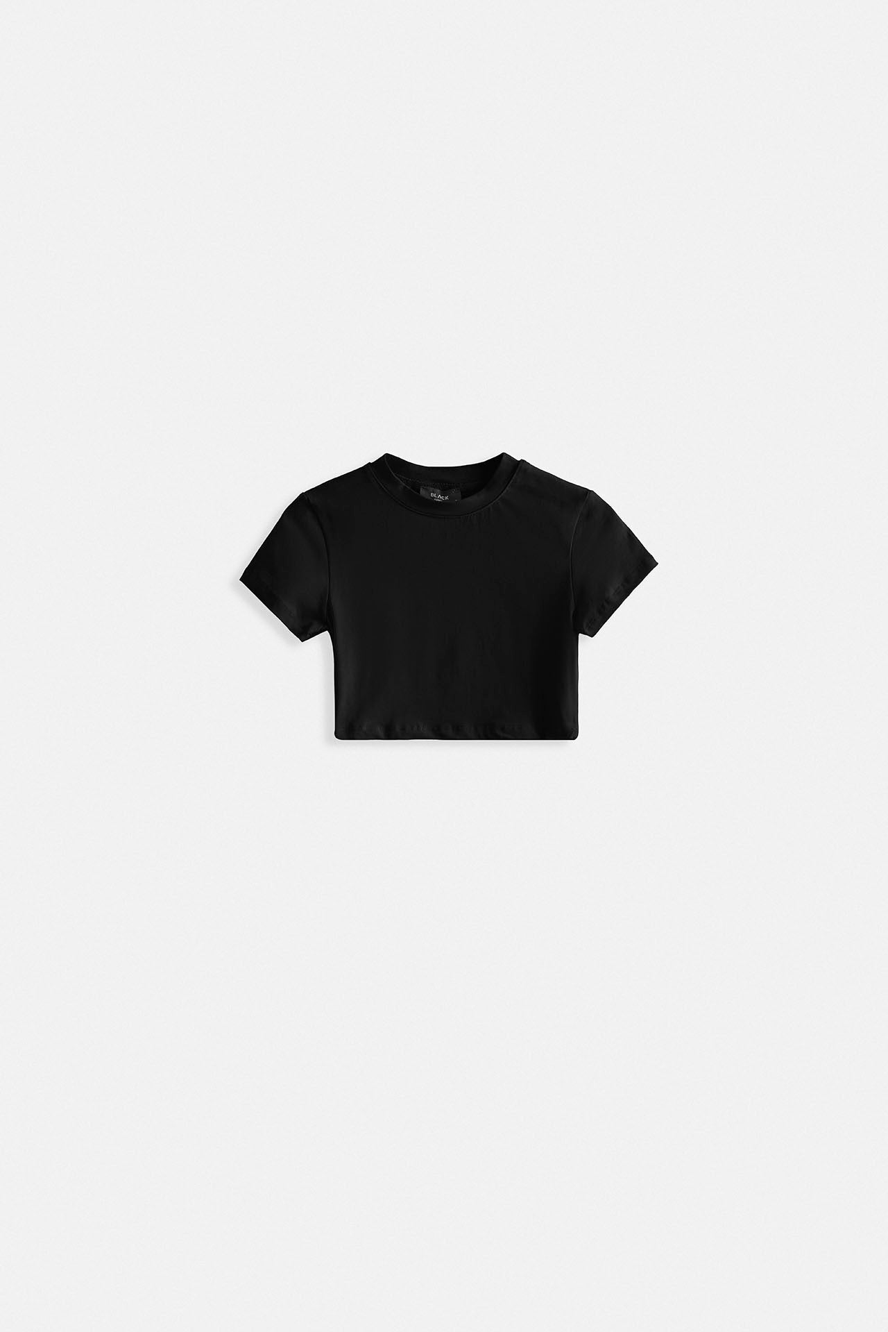 Likralı Basic Crop T-Shirt - Siyah