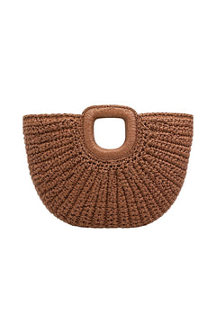 Oval Form Hasır El Çantası - Kahverengi