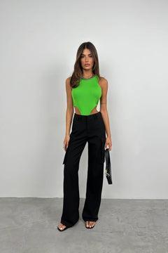 Pencere Detay Yüzücü Bodysuit - Lime