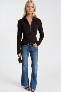 Polo Neck Zip Detail Knit Blouse