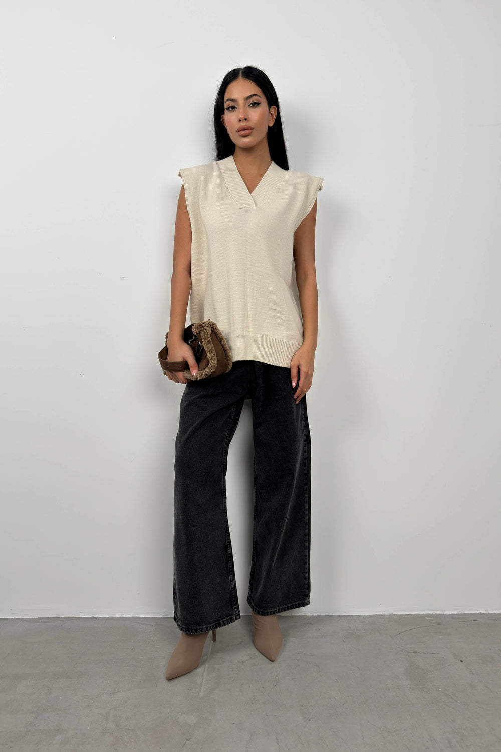 V Yaka Oversize Süveter