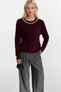 Neck Embellished Knit Sweater